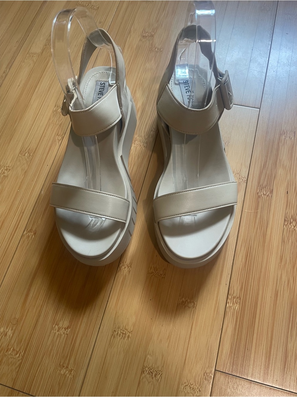 Steve Madden Cream/Tan Platform Sandals with Ankle Strap - Picture 2 of 6